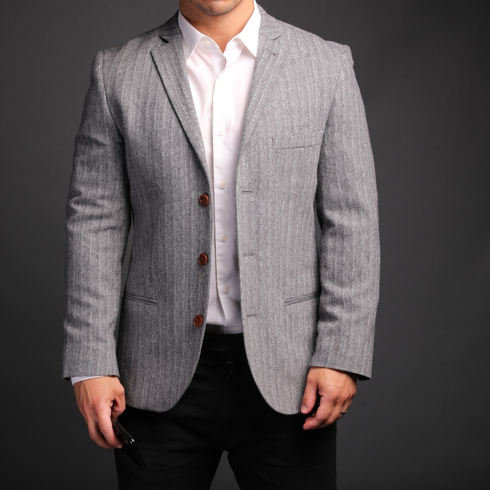 Topman Men's Blazer Light Grey Brown Buttons US 38